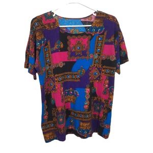 Vintage Funky Color-Blocked Gem Crown Shirt